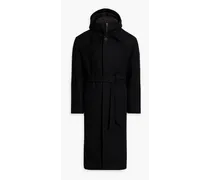 Belted wool-blend felt hooded coat - Black