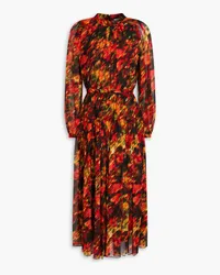 3.1 phillip lim Pintucked printed silk-georgette midi dress - Red Red