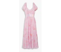 Angie satin-trimmed floral-print chiffon midi dress - Pink