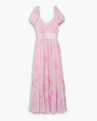 LoveShackFancy Angie satin-trimmed floral-print chiffon midi dress - Pink Pink