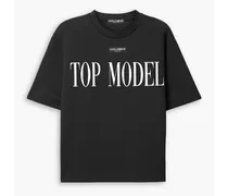 Appliquéd printed cotton-blend jersey T-shirt - Black