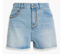 Embellished cutout denim shorts - Blue