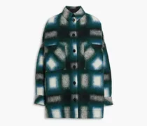 Harwel oversized checked brushed wool-blend felt coat - Blue