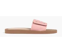 Embellished leather-trimmed twill slides - Pink