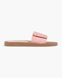 Stuart Weitzman Embellished leather-trimmed twill slides - Pink Pink