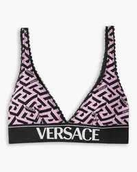 Versace Lace-trimmed printed stretch-cotton jersey soft-cup bra - Pink Pink