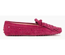 Studded fringed suede loafers - Pink