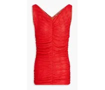 Ruched crochet-knit tank - Red