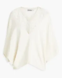 Valentino Garavani Asymmetric corded lace-paneled stretch-knit top - White White