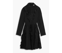 Ruffled Chantilly lace-paneled silk crepe de chine dress - Black