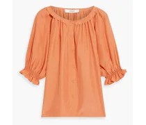Moneta ruffled washed-silk blouse - Orange