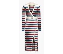 Serilda wrap-effect striped ribbed-knit midi dress - Multicolor