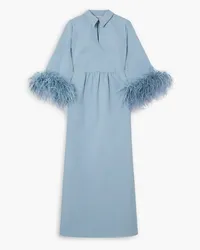 Huishan Zhang Antonia feather-trimmed cotton midi dress - Blue Blue