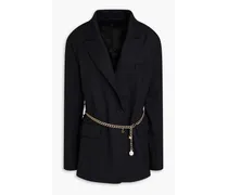 Pinstriped chain-embellished crepe blazer - Black