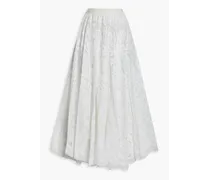 Gathered crocheted lace midi skirt - White