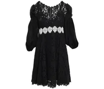 Embroidered corded lace and georgette mini dress - Black