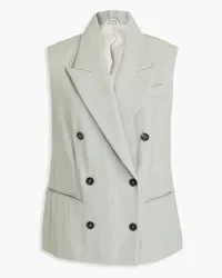 Brunello Cucinelli Double-breasted bead-embellished canvas vest - Green Green