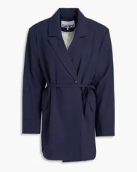 Ganni Belted mélange woven blazer - Blue Blue