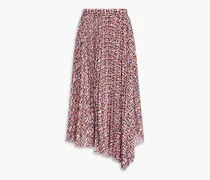 Asymmetric gathered printed crepe midi skirt - Pink