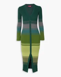 STAUD Shoko striped ribbed-knit midi dress - Green Green