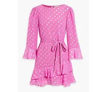 Marissa polka-dot metallic fil coupé silk-blend chiffon mini dress - Pink