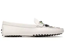 Glittered appliquéd leather loafers - White