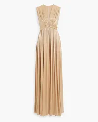 COSTARELLOS Cutout metallic satin-jacquard gown - Neutral Neutral