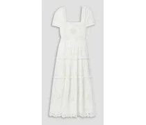 Prairie tiered broderie anglaise cotton and linen-blend midi dress - White