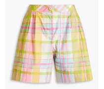 Pleated gingham cotton-mousseline shorts - Green
