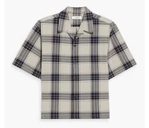 Checked cotton-blend seersucker shirt - Gray