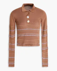 Jacquemus Cropped mélange knitted polo shirt - Brown Brown