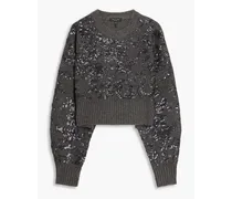 Liza cropped sequin-embellished ribbed wool-blend sweater - Gray