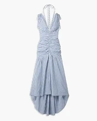 Veronica Beard Perrin ruched striped cotton-blend cloqué maxi dress - Blue Blue