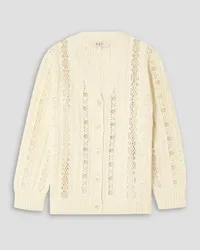 Sea Dentelle lace-paneled cable-knit merino wool cardigan - White White