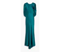 Oriana draped silk-satin maxi dress - Blue