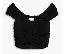 Cropped cutout wool-blend jersey top - Black