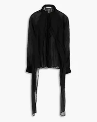 palmer//harding Draped broderie anglaise-trimmed crinkled voile blouse - Black Black