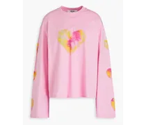 Embroidered printed cotton-jersey top - Pink