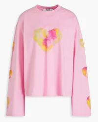 MSGM Embroidered printed cotton-jersey top - Pink Pink