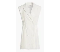 Cosima double-breasted pinstriped linen-blend twill mini dress - White