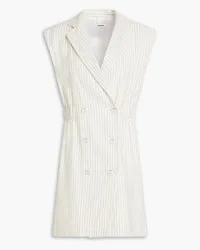 Sandro Double-breasted pinstriped linen-blend twill mini dress - White White