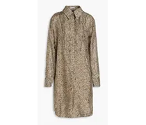 Paisley-print silk-satin mini shirt dress - Neutral
