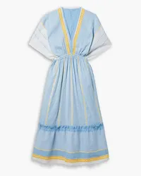 lemlem Jemari fringed striped cotton-blend coverup - Blue Blue