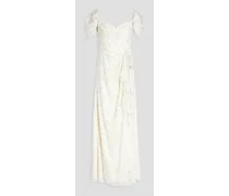 Draped metallic fil coupé gown - White