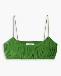 DÔEN Amora cropped gathered silk crepe de chine top - Green Green