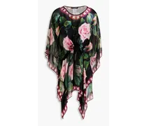 Floral-print silk-chiffon kaftan - Black