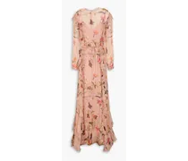 Ruffled floral-print silk-chiffon gown - Pink