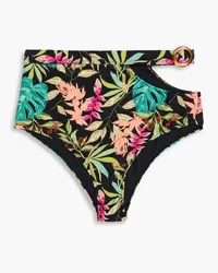 Pat Bo Cutout floral-print bikini briefs - Black Black