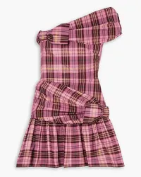 Molly Goddard Dimitria one-shoulder bow-detailed checked metallic woven mini dress - Pink Pink