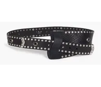 Embellished pebbled-leather belt - Black